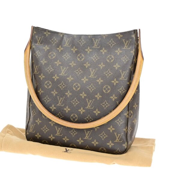 LOUIS VUITTON Logo Looping GM Shoulder Bag Monogram Leather Brown - Picture 1 of 16
